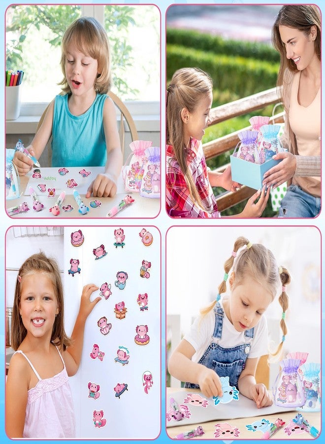 CY2SIDE Axolotl Stationery Party Gift - 12 Pack Axolotl Prizes Set Include 4-in-1 Ballpoint Pen Sticky Note Sticker and Organza for Kids Summer Party Favor Goodie Bag Fillers for School Reward - Image 5